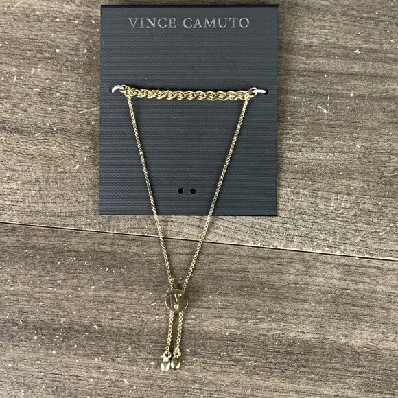 Vince Camuto Gold Tone Slider Adjustable Bracelet Charm Dangle One Size - Picture 1 of 8